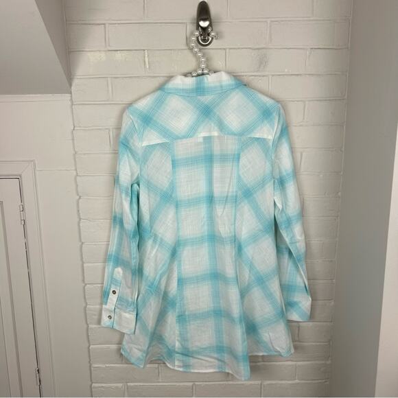 Soft Surroundings Lightweight Long Line Plaid Button Down Shirt Size XS - Picture 10 of 10